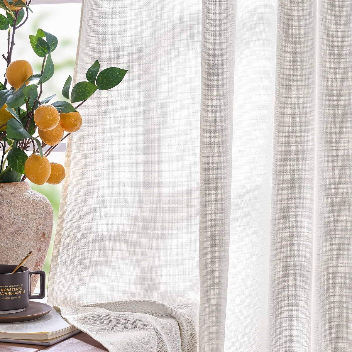 100% Blackout Curtains - 4 Panel Set, Boho Rustic Textured Grommet Drapes for Living Room & Bedroom, Privacy & Room Darkening, 4 Colors