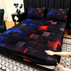 Tech Print Fitted Sheet Set 3 Piece - Digital Geometric Pattern Deep Pocket 15 Inch Bed Sheet with 2 Pillowcases Twin Full Queen King All Seasons