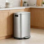 13-Gallon Stainless Steel Trash Can with Soft-Close Lid & Foot Pedal, Fingerprint-Resistant Kitchen Garbage Can with Removable Inner Bucket, Odor-Proof Touchless Waste Bin for Kitchen Bedroom Office – 2 Colors