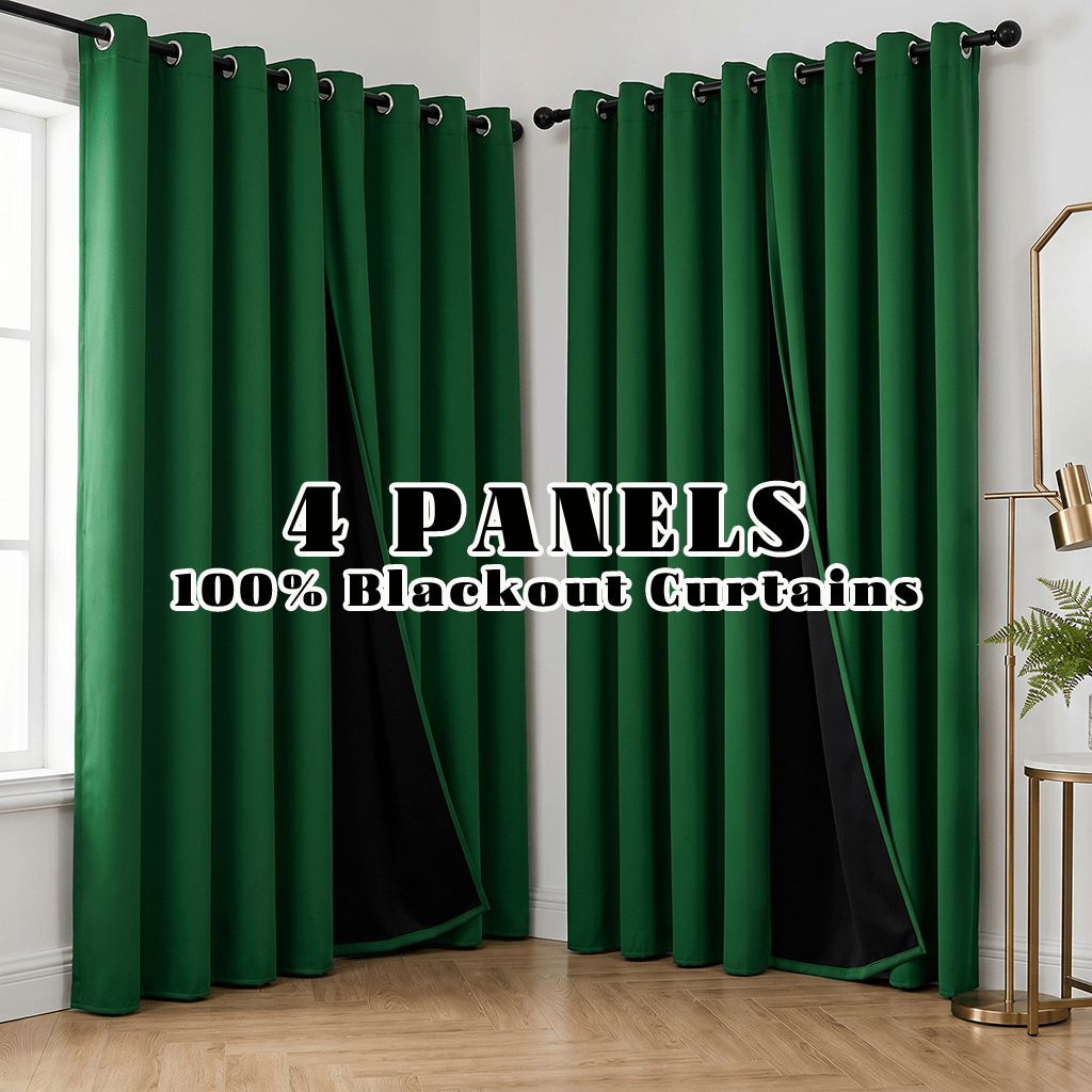 Blackout Curtains 4-Panel Grommet Top 100% Room Darkening Thermal Insulated Drapes | Noise Reducing Light Blocking Window Curtains for Bedroom Living Room, Black Gray Wine Red Dark Green