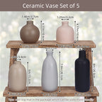 Ceramic Vase Set 5 Pieces Matte – Nordic Boho Minimalist Flower Holders for Shelf, Mantle & Entryway Table Decor | Home Decorations