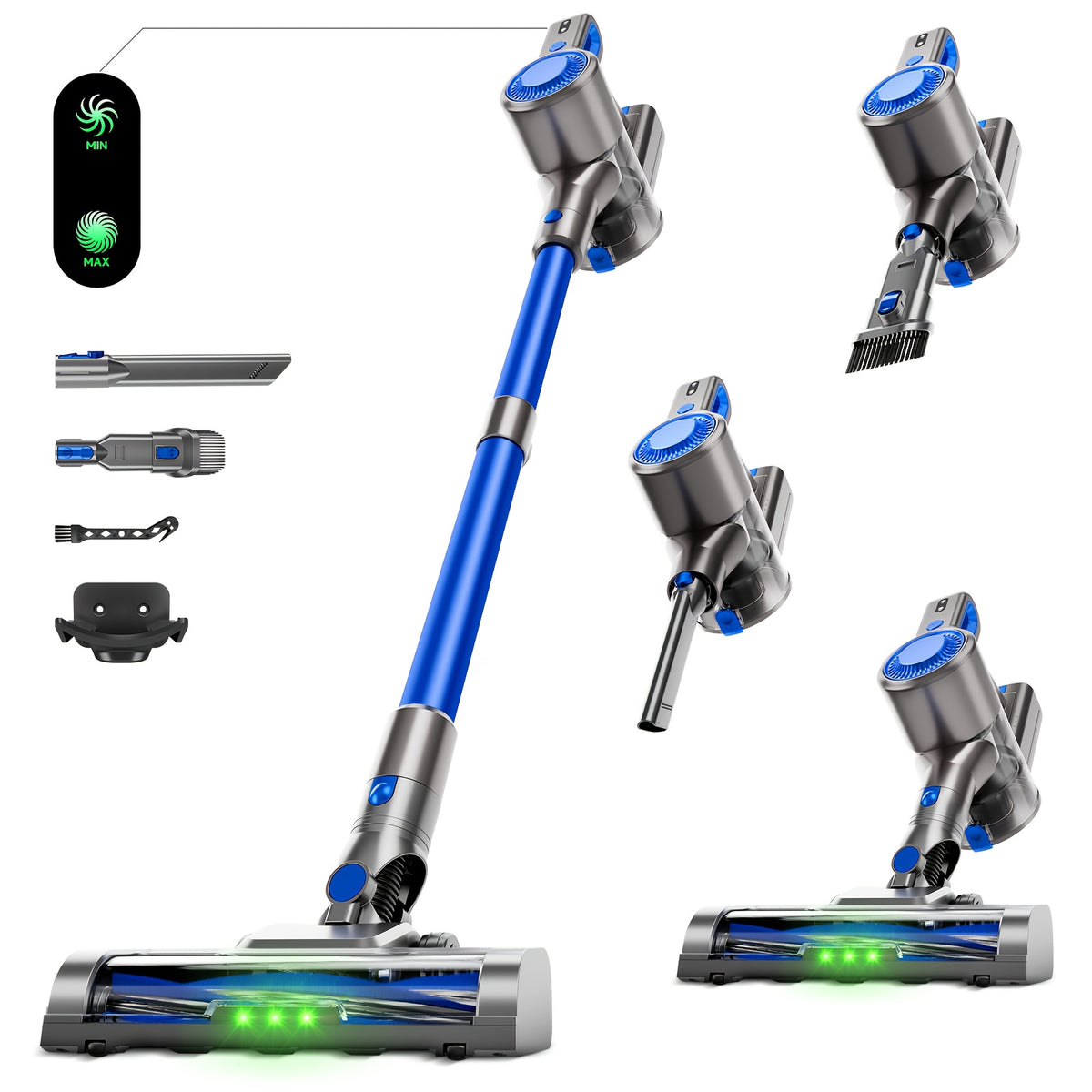 Cordless Vacuum Cleaner 54-64 KPA Lightweight with Anti-Tangle Brush, Removable Battery & Green LED – 45-Min Runtime for Carpet, Pet Hair, Hardwood Floors & Car Detailing