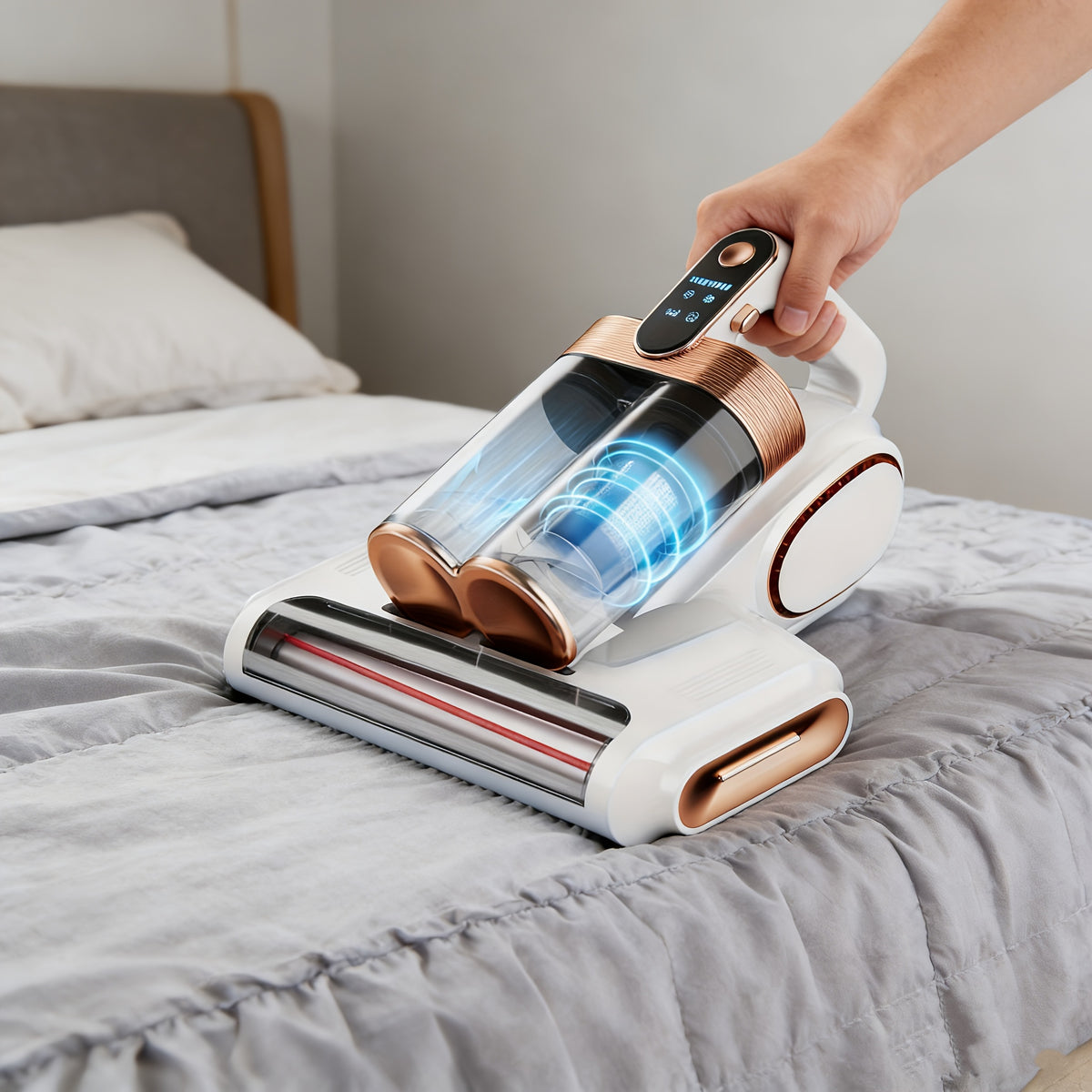 Mattress Vacuum Cleaner Cordless UV-C 21KPa – Deep Cleaning Bed Vacuum with UV Light, Soundwave Tech, Dual Dust Cup 520ml, HEPA Filter, 35-Min Battery, for Mattress Sofa Pillow & Carpet