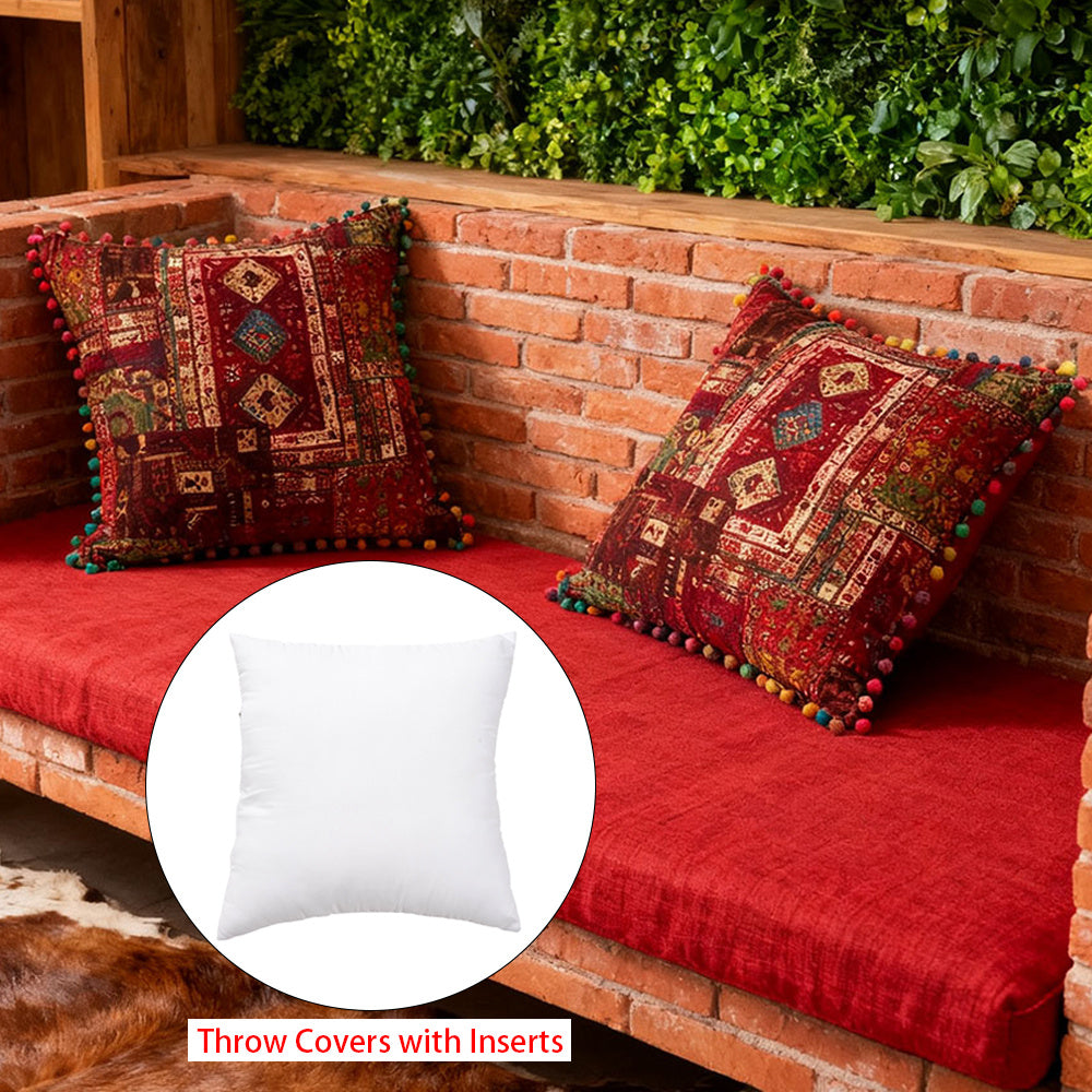 2-Pack Turkish Moroccan Throw Pillows with Inserts Reversible Floral Boho Decorative Pillow 18x18 Inch Polyester Square Cushion Zip Cover for Sofa Couch Bedroom Living Room 7 Colors
