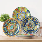 Bohemian Stoneware Dinner Plate Set of 6 – 10.5 Inch Colorful Hand-Painted Ceramic Plates | Microwave & Dishwasher Safe | Home, Restaurant & Wall Decor