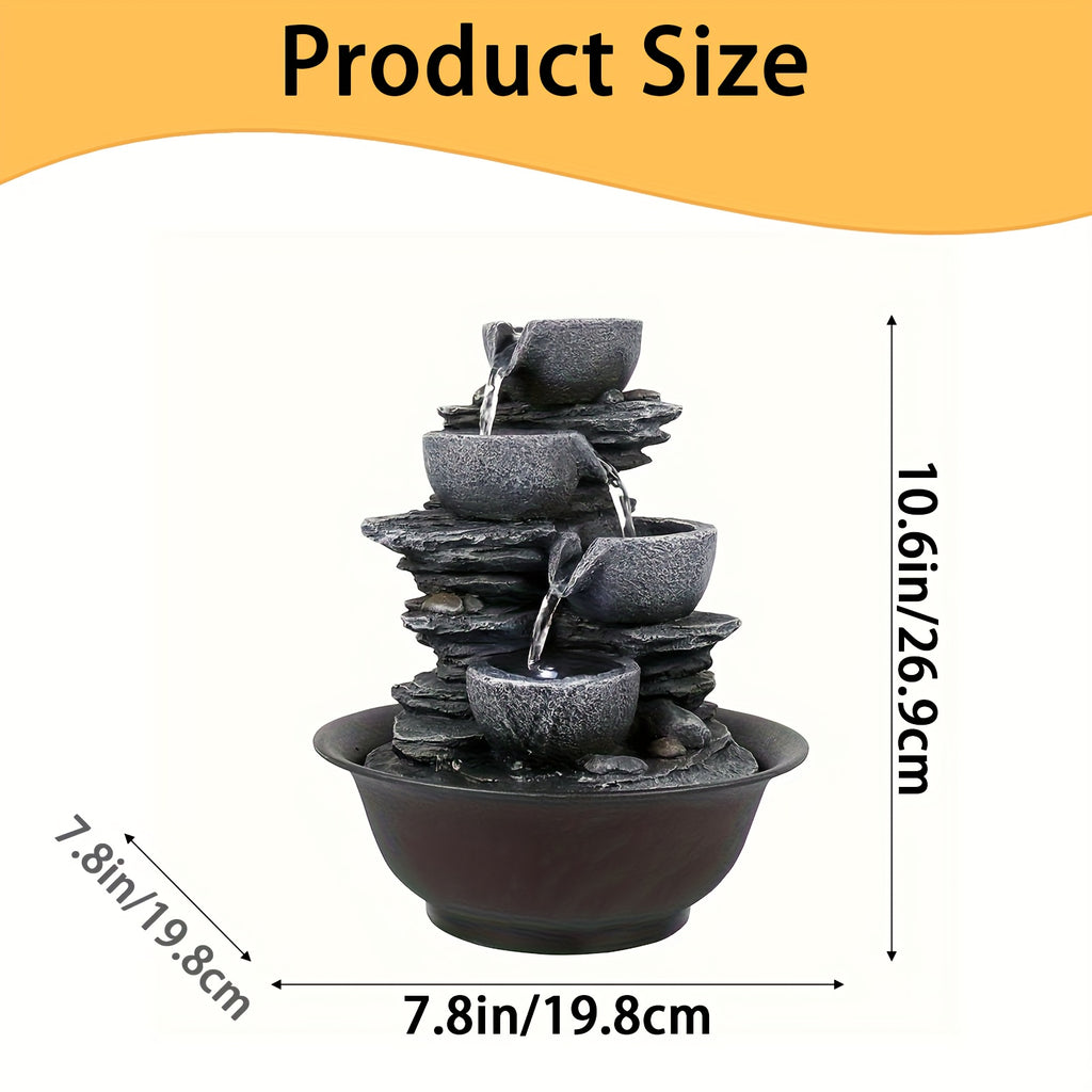 Tabletop Water Fountain Indoor Resin Waterfall with LED Light Realistic Rock Design Plug-In Soothing Ambiance for Bedroom Living Room Office Meditation Desk Decor