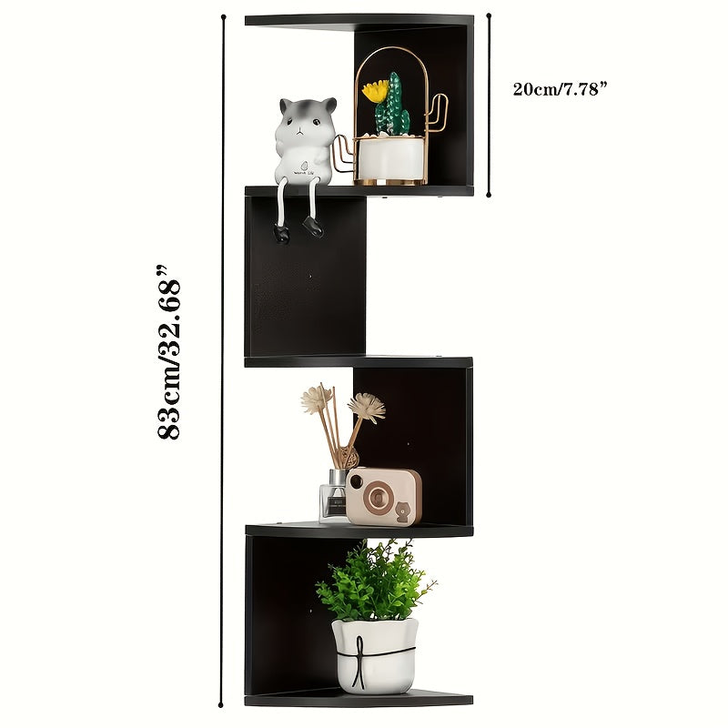 Wall-Mounted 5-Tier Corner Storage Shelf Floating Rack for Living Room, Bedroom, Kitchen, Bathroom & Office, Space-Saving Decorative Corner Organizer in Black or White, Easy Install
