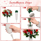 Artificial Cemetery Flowers for Grave with Saddles Silky Rose Bouquets with Vases Headstone Flower Saddle Memorial Day Outdoor Grave Headstone Decoration