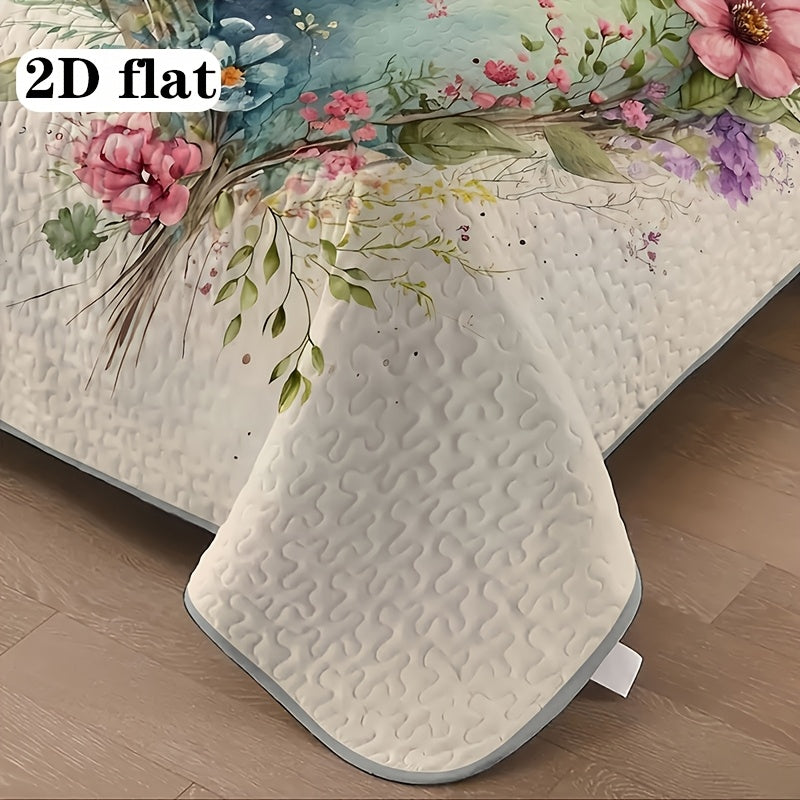 Quilted Quilt Set 2-3 Piece Floral Love Heart Print – Soft Breathable Hypoallergenic Bed Cover with Pillowcases for Twin Full Queen King, Multicolor Bedding
