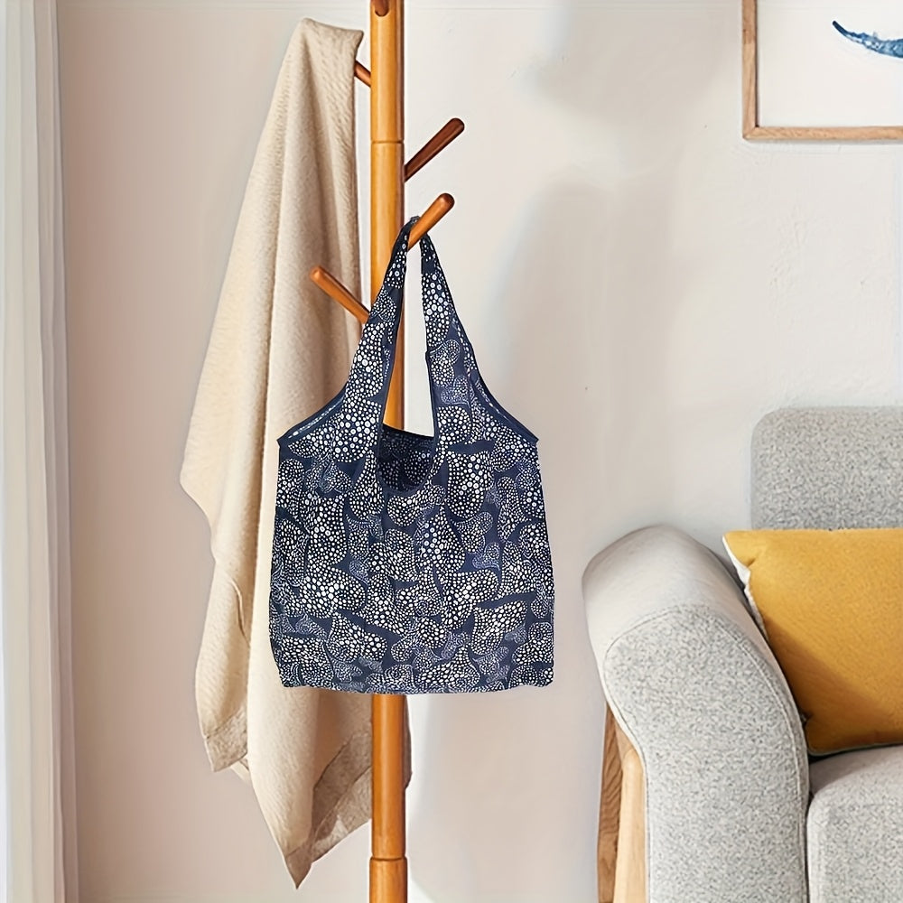 Foldable Shopping Bags 10pcs Reusable - Lightweight Waterproof Polyester Tote Bags with Storage Pockets & Cute Patterns, Eco-Friendly Grocery Bags in Random Colors