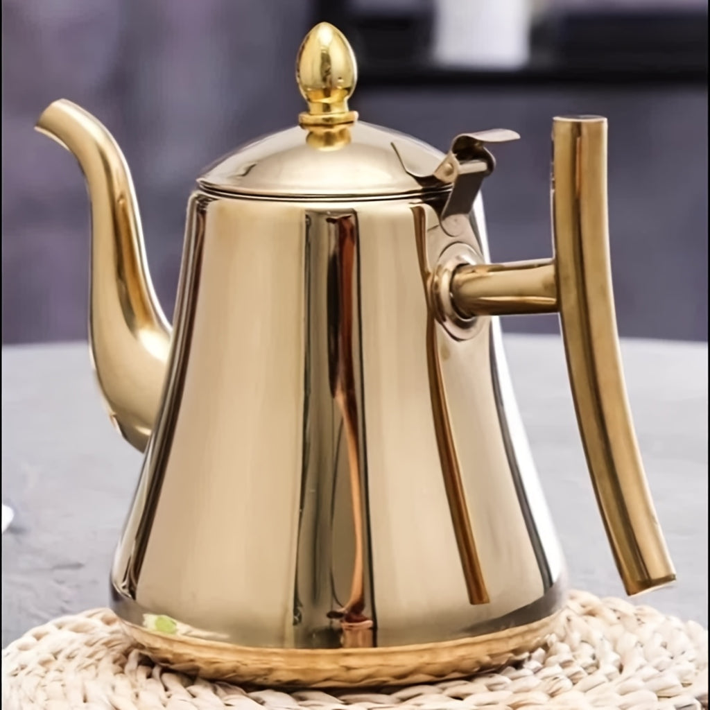Stainless Steel Kettle with Filter Tea Pot Coffee Pot Cold Water Pitcher Induction Cooker Compatible for Home Hotel Restaurant Golden Finish