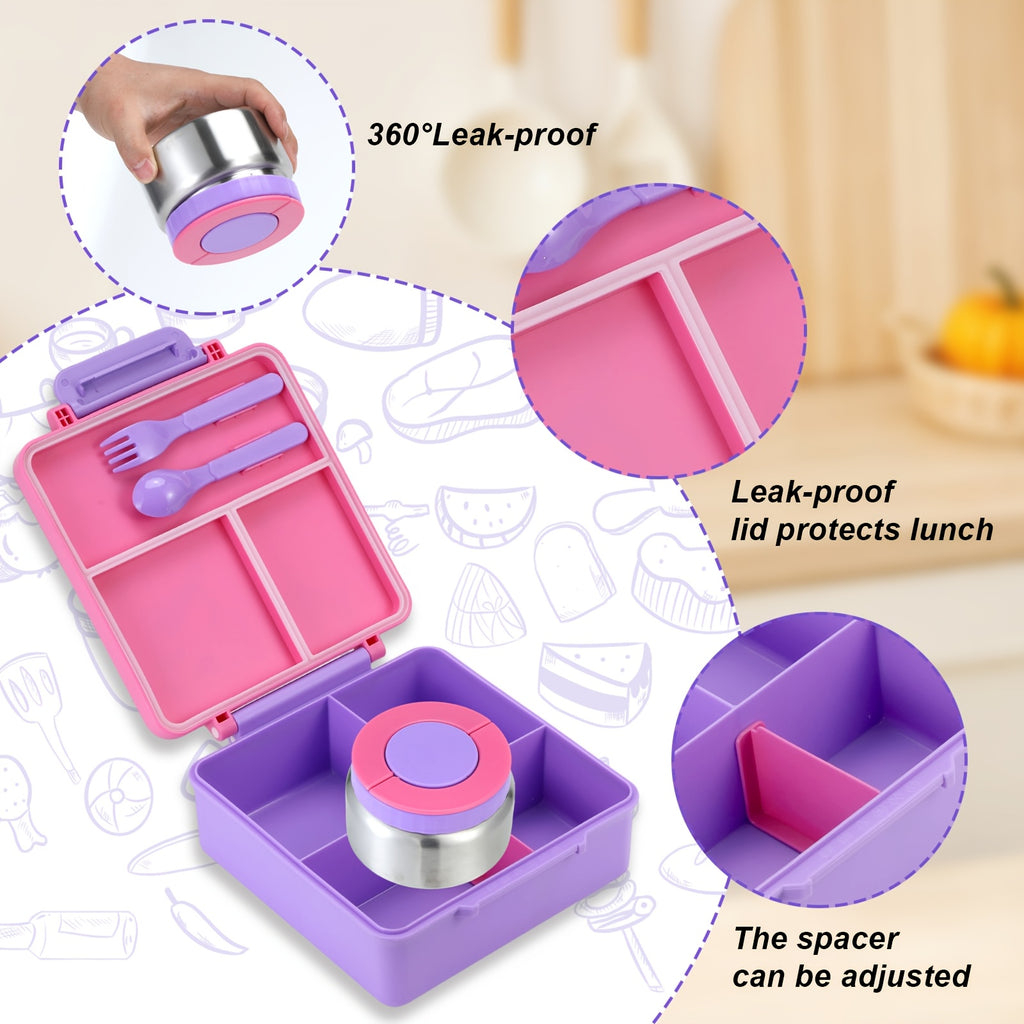 Space-Themed Bento Box with Insulated Soup Cup - Microwave Safe 3-Compartment Lunch Box, Secure Latch, for School Picnic Work, Kids & Adults | Nuvia Haven