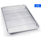 Baking Pan Set with Cooling Rack Large Stainless Steel Cookie Sheet Non-Toxic Durable Easy Clean Professional Oven Tray for Baking Roasting Holiday Baking