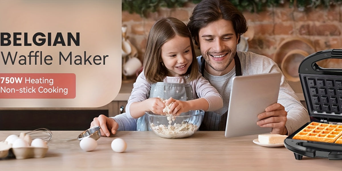 2-Slice Belgian Waffle Maker | Nonstick PFOA-Free Waffle Iron with Indicator Lights | 750W Quick Heating for Breakfast & Snacks