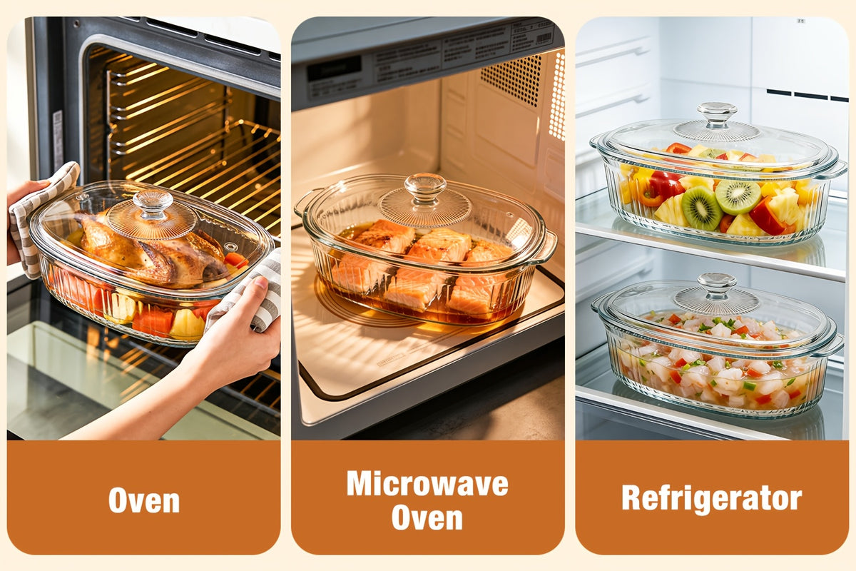Glass Baking Dish with Lid Set - Borosilicate Casserole Dish with Glass Lid & Silicone Mat, Oven & Microwave Safe, 61oz or 95oz, for Chicken, Pasta, Desserts & Holiday Cooking