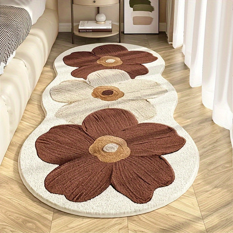 Fluffy Sheep Pastoral Area Rug - Soft 1000G Irregular Shape Bedside Mat with Transparent Flower & Sheep Design, Non-Slip PVC Backing, Machine Washable Cozy Rug for Bedroom & Corridor