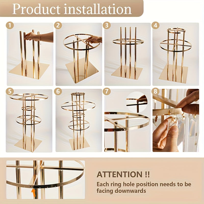 Wedding Centerpiece Flower Stand Gold Metal 5 Tier Round Chandelier Pedestal with Hanging Crystals for Wedding Table Decor T Stage Aisle Road Lead Flower Arrangement Christmas Halloween Event Decoration