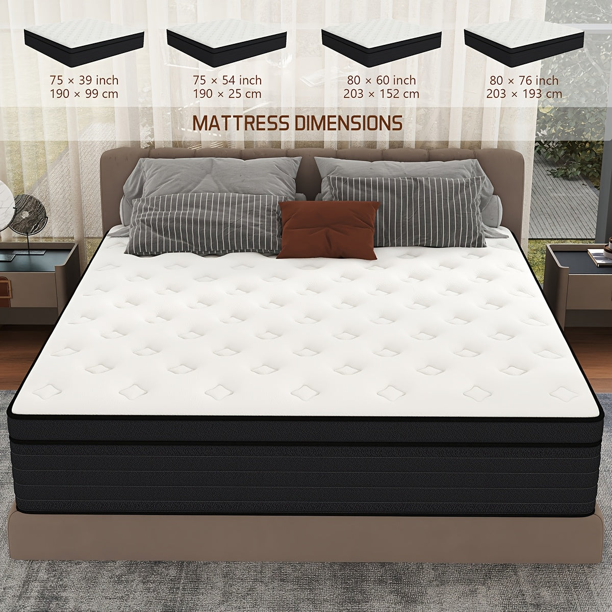 Hybrid Mattress Bed-in-a-Box | 10", 12" & 14" Pocket Spring + Memory Foam, Spinal Support, Fire-Resistant – Twin, Full, Queen, King