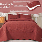 Quilted Embroidered Bedspread Set 3 Pcs – Floral Embroidery, 100% Polyester, Wrinkle-Resistant Lightweight Coverlet for Queen & King Bedroom Decor, 16 Colors