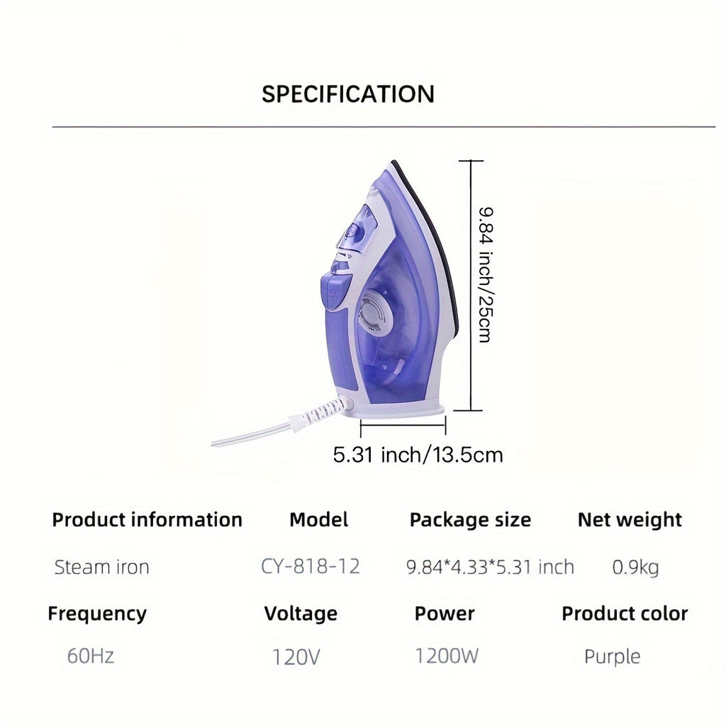 Travel Clothes Steamer 1200W Non-Stick Soleplate – Adjustable Thermostat, Overheat Safety Protection, Variable Steam Control, Compact Handheld Garment Steamer for Travel & Home, Purple & Grey