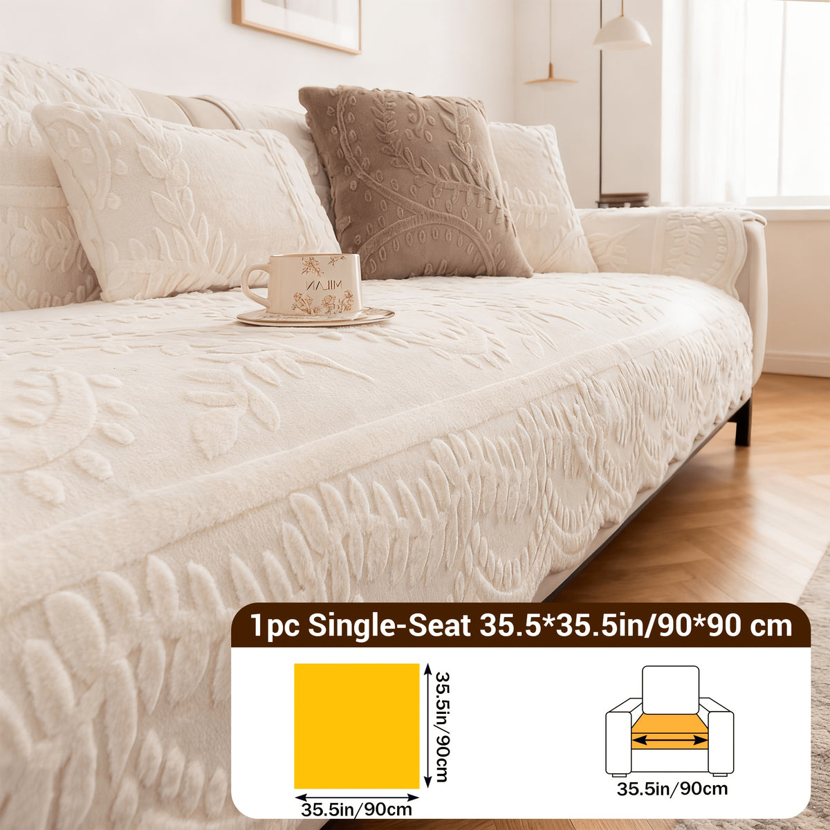 Thick Faux Rabbit Plush Sofa Cover – Soft Non-Slip Washable Pet-Friendly Furniture Protector for Living Room, Bedroom & Office – 4 Colors, Armrest to 4-Seat