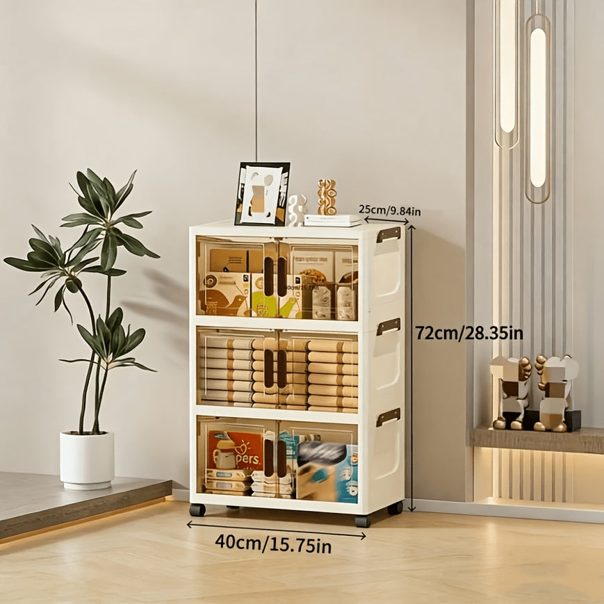 Stackable Plastic Drawer Organizer with Wheels 29 Gallon Extra Large Transparent Storage Cabinet – 3/4/5 Layer Foldable Drawers for Bedroom Closet Living Room