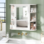 Bathroom Medicine Cabinet Wall Mounted with Mirror & 6 Open Side Shelves – White Wall Cabinet for Bathroom Storage & Organization