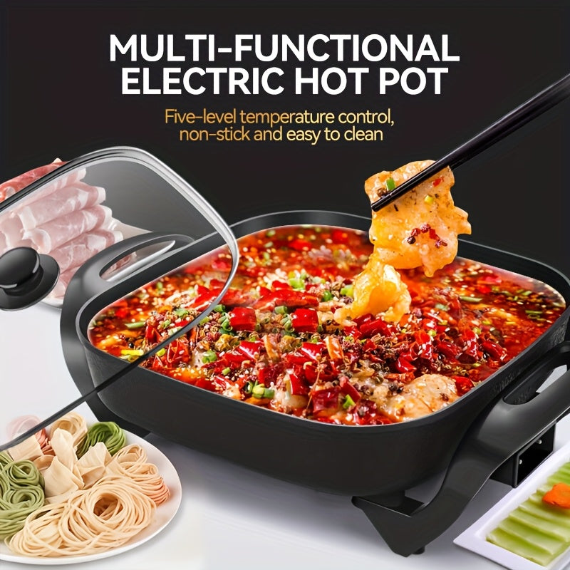 Non-Stick Ceramic Electric Pot with Glass Lid – Aluminum Body, Adjustable Temperature, Fry, Bake, Steam & Boil – Easy Clean Countertop Cooker for Home