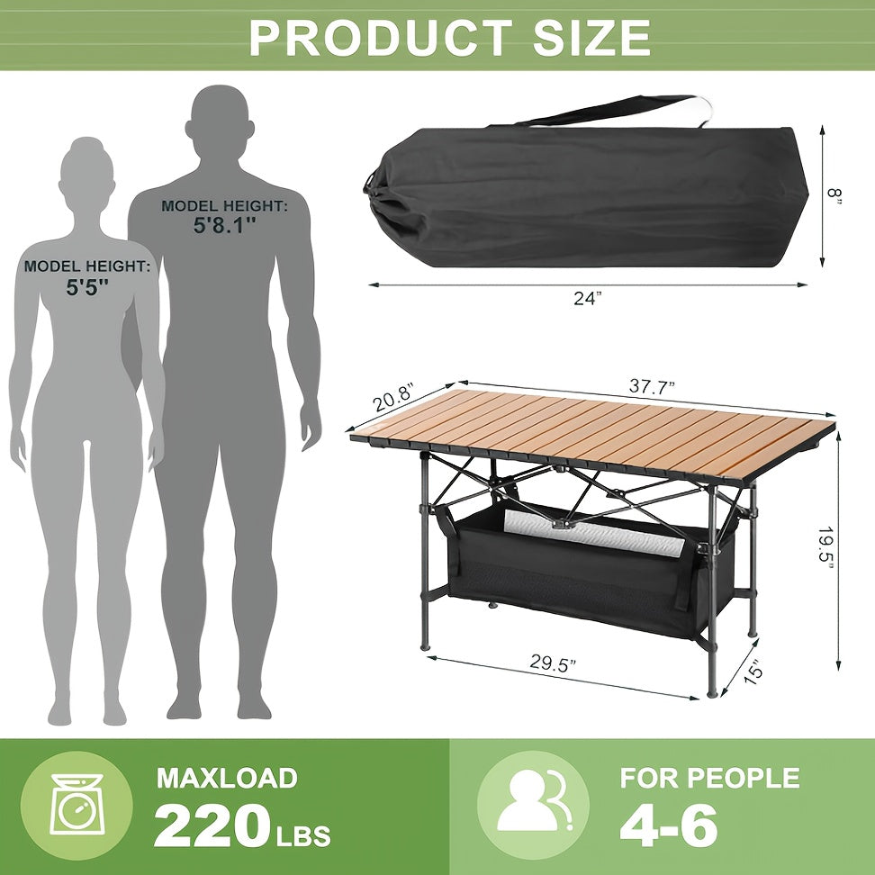 Portable Foldable Camping Picnic Table 4-6 Person Adjustable Height Metal Outdoor Folding Table with Storage Bag for Backyard Beach BBQ Indoor Outdoor