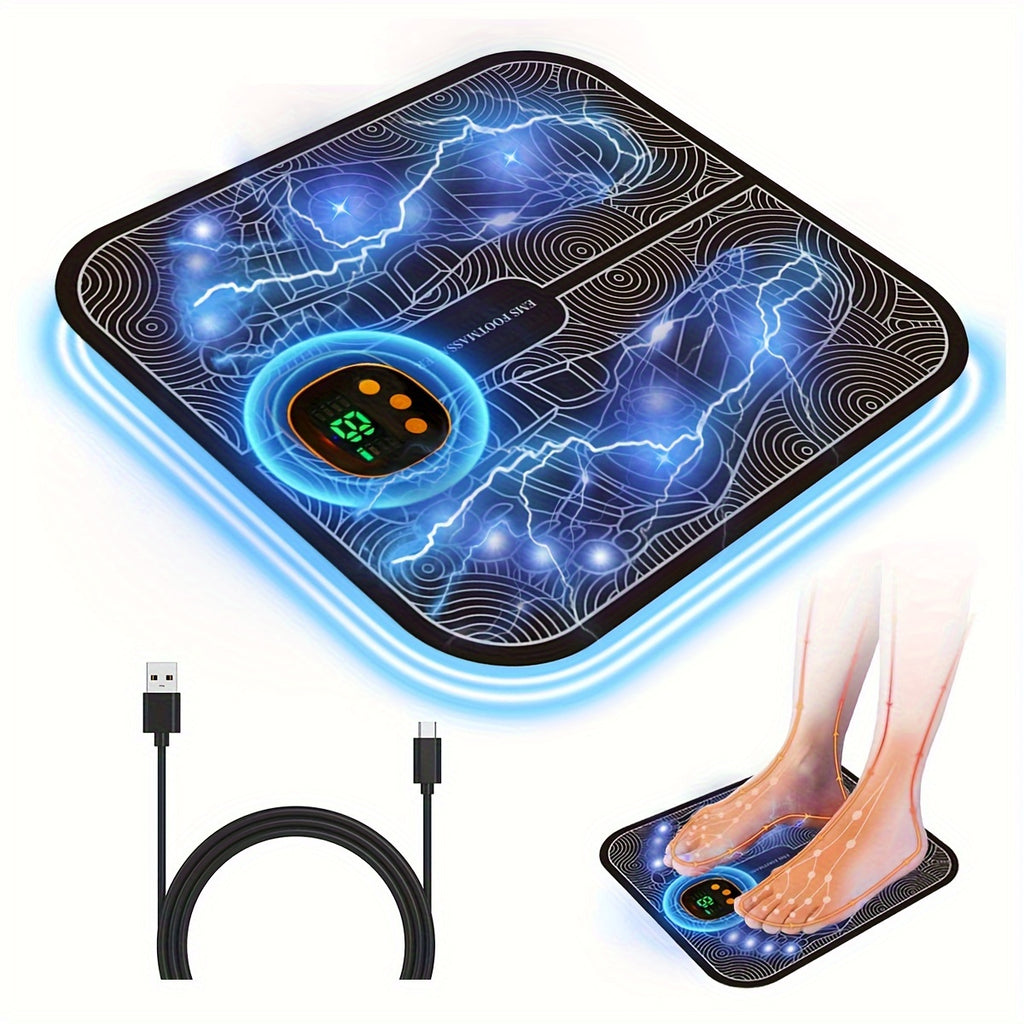 EMS Foot Massager with LCD Display, 8 Modes & 19 Intensities, Rechargeable Electric Foot Massage Pad for Muscle Relaxation, Pain Relief & Circulation — Best Gift for Elderly, Men & Women