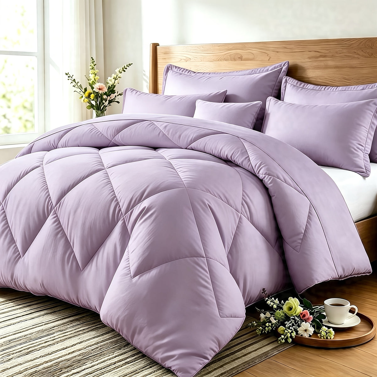 Quilt Set 3 Piece Lightweight Breathable Comforter with Pillowcases - Diamond Pattern Ultra-Fine Fiber Soft Bedding Set 42 Colors Twin Queen King Pinch Pleat