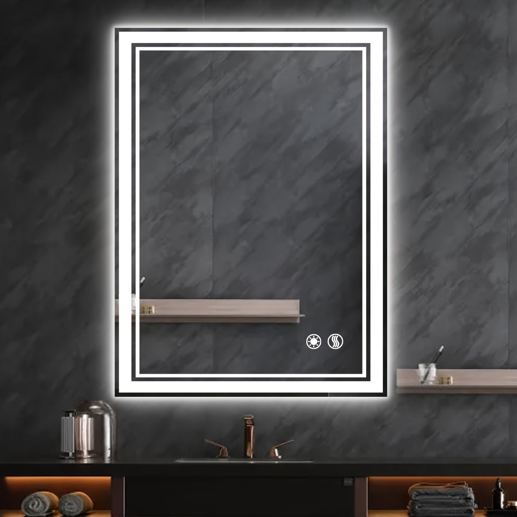 LED Bathroom Mirror with Lights Anti-Fog Dimmable 3 Color Temperatures, Touch Sensor & Wall Switch, Memory Function Tempered Glass Vanity Mirror – Wall Mounted Horizontal or Vertical, 5 Sizes