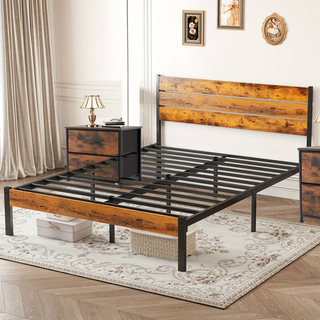 Metal Frame Bed Frame with Headboard No Box Spring Needed, Sturdy Wood Slats Support 800 lbs, Twin Full Queen, Bedroom Platform Bed
