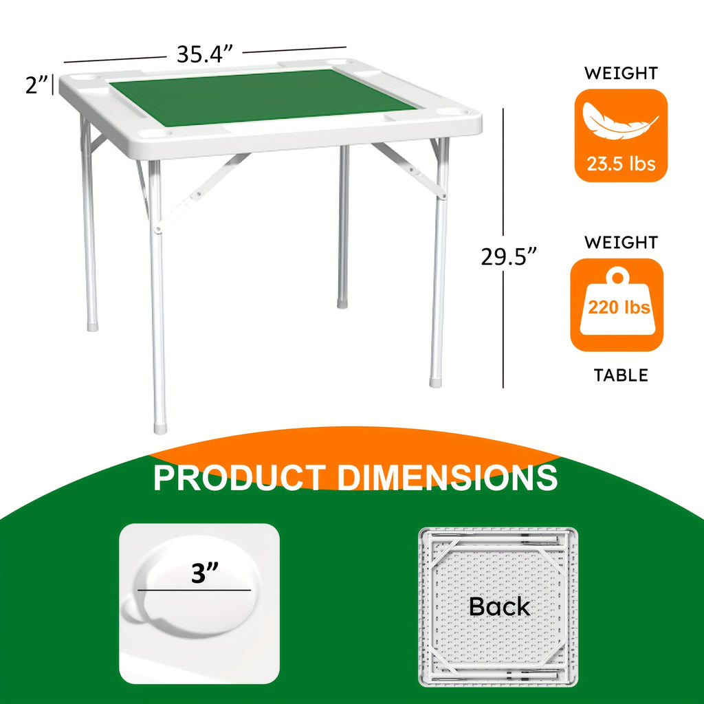 Folding Card Table with Green Felt – Mahjong Table for Poker Dominoes and Card Games in Black or White
