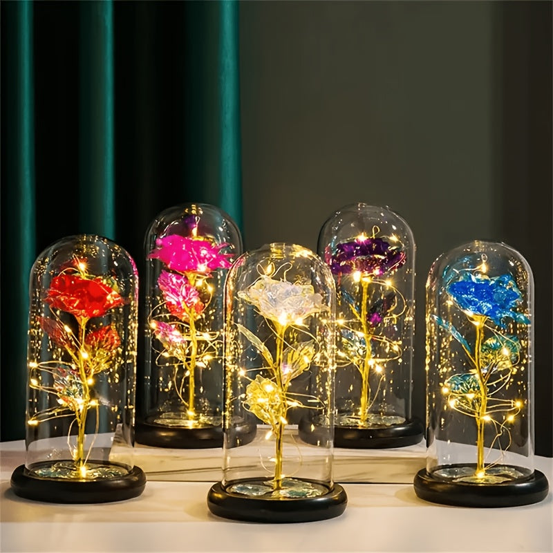 LED Rose Glass Dome Eternal Flower Night Light – Valentine's Day Gift for Girlfriend Mother's Day Wedding Bridesmaid Romantic Desktop Decor