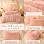 Velvet Duvet Cover Set Queen King Twin - Faux Down Flannel Bedding with Pillowcases & Bonus Heart Pillow, Zipper Closure Plush Thermal All-Season, 8 Colors 3/4-Piece