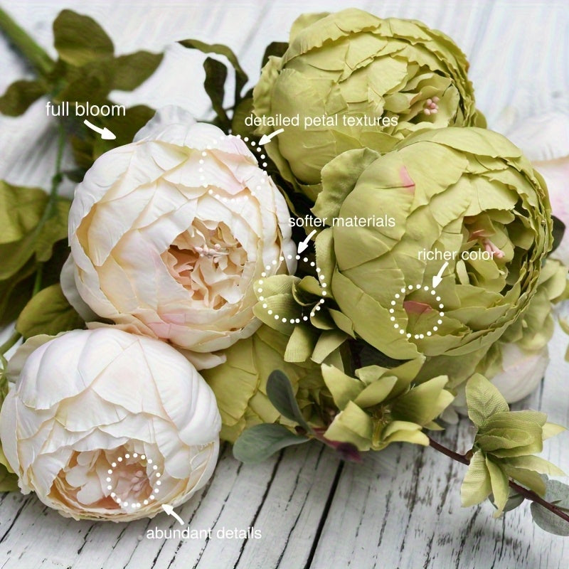 Vintage Peony Hydrangea Artificial Flowers 1-2 Bunches 13 26 Stems Rustic Brown Beige Green Mix | Fake Floral Centerpiece for Wedding Bridal Home Living Room Indoor Decor