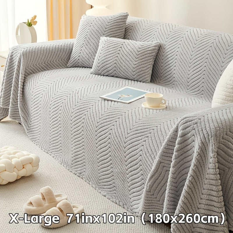 Plush Thickened Non-Slip Sofa Cover & Throw Blanket, Pet-Friendly Sofa Cushion Protector for Living Room, Bedroom & Office, 4 Sizes from 71x71 to 71x134 Inch, White Khaki Grey