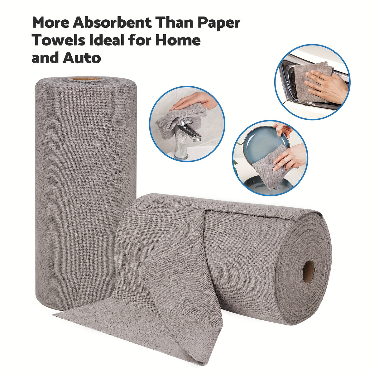 Microfiber Cleaning Cloths 100 Pack, Washable Reusable Tear-Away Towel Roll, 12x12 Absorbent Rags for Kitchen Bathroom Car House Dishcloths