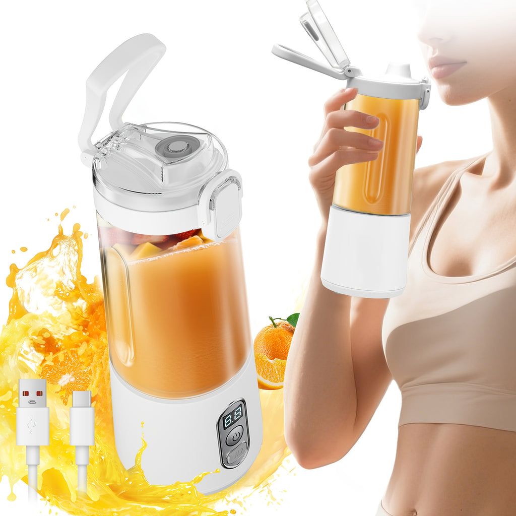 Portable Blender USB-C Rechargeable 6-Blade Stainless Steel – Ice Crush Smoothie Maker with Digital Timer, Battery Display & No-Spill Lid for Gym, Travel & Protein Shakes, Pink or White