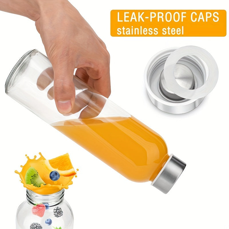 Glass Juice Bottles Bulk Set of 10 with Stainless Steel Lids – 18oz Clear BPA-Free Leak-Proof Reusable Glass Water Bottles for Juicing, Meal Prep & Storage