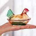 Chicken-Shaped Glass Storage Jar with Lid - Decorative Pearl Hen Glass Candy Jar for Desktop Snack Storage and Home Decor - Unique Kitchen Accent and Housewarming Gift