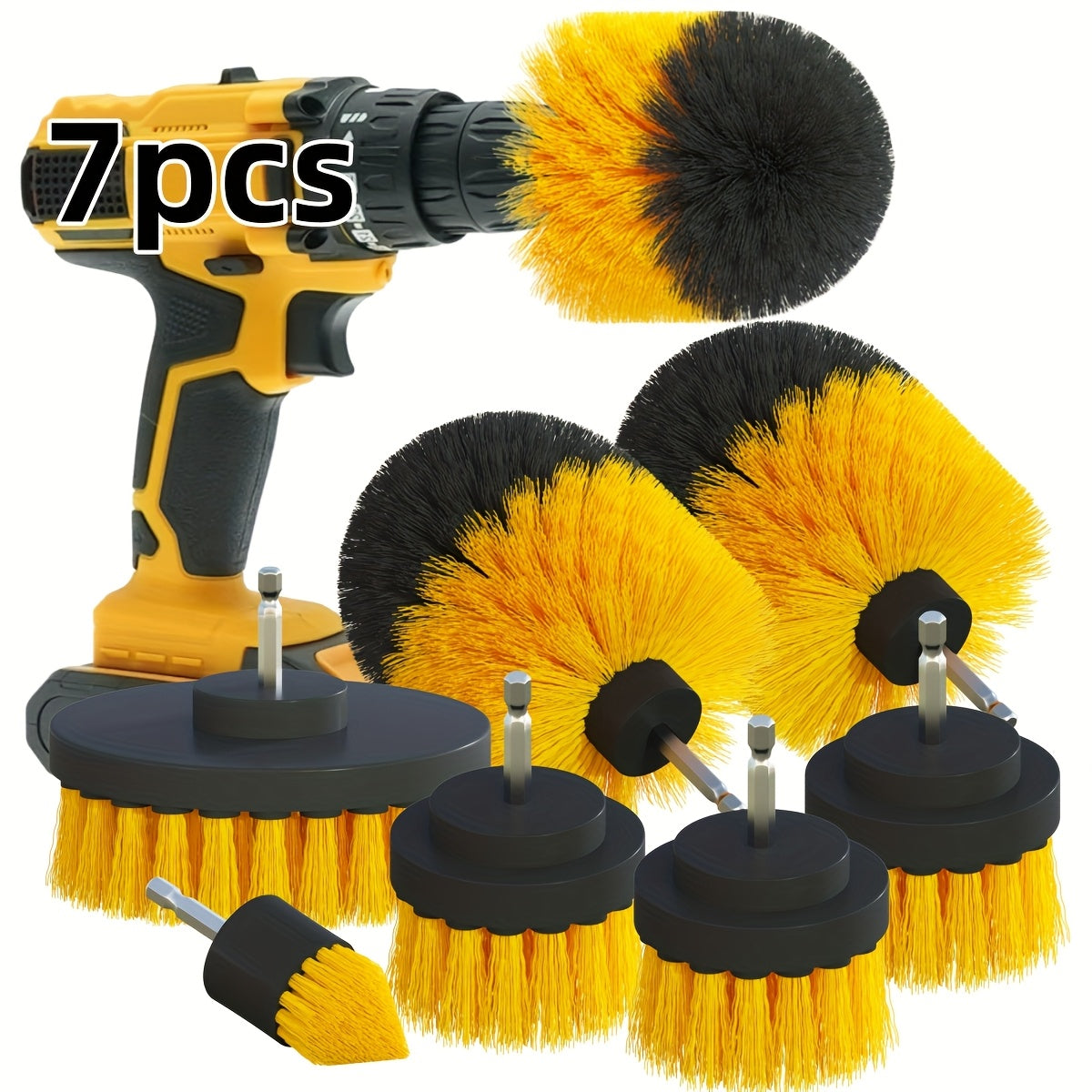 Drill Bit Scrub Brush Set 7 Piece with Cleaning Pads for Bathroom Toilet Kitchen Patio Vehicle Multi-Surface Power Scrubber Attachment Kit