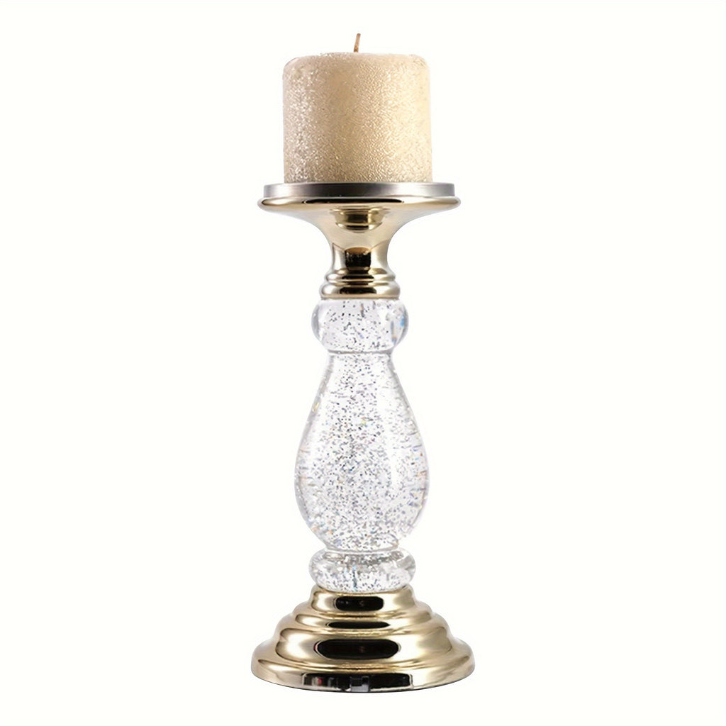 LED Swirling Candle Holder with On/Off Switch – Polished Acrylic Pedestal Base for 3-Wick Candles, Elegant Home Décor & Holiday Gift, Silver & Gold