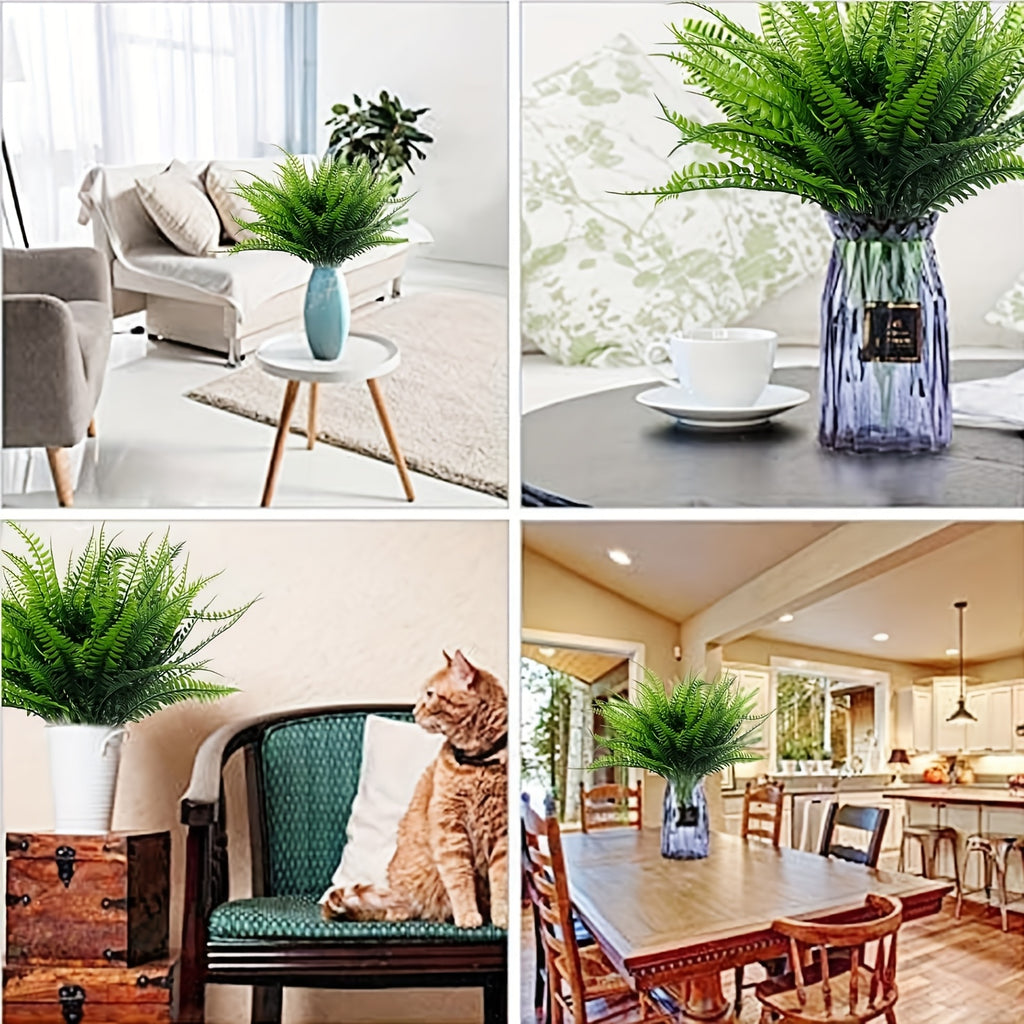 UV-Resistant Artificial Boston Ferns Bulk Set 20pcs – Faux Outdoor Fern Plants for Home, Office, Garden, Patio & Yard Decor, Realistic Lifelike Plastic Greenery