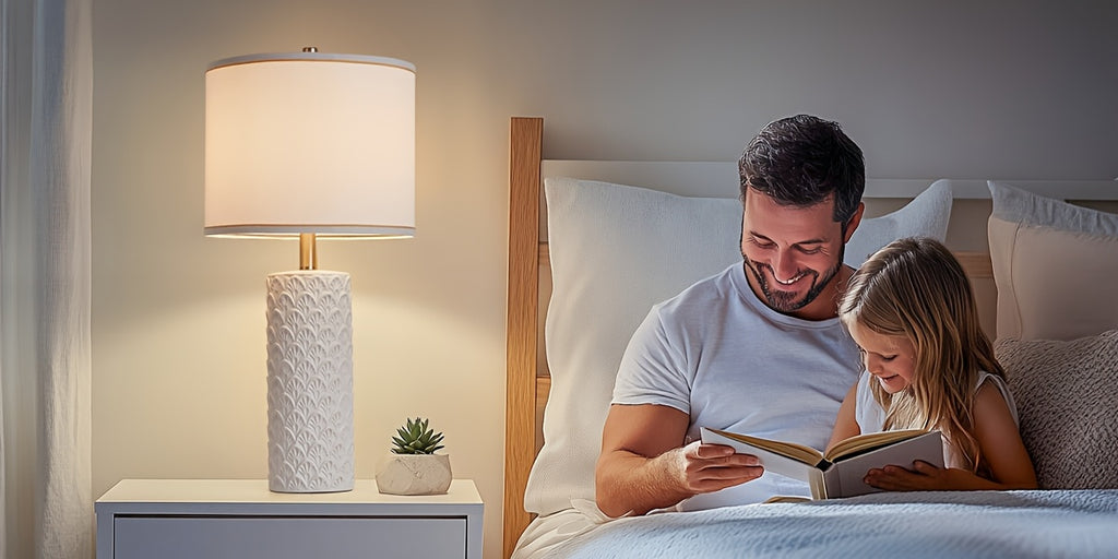27" Modern Ceramic Table Lamp Set of 2 – Farmhouse Bedside Lamps with 3 Color Temperatures for Bedroom, Living Room & Office (LED Bulb Included)