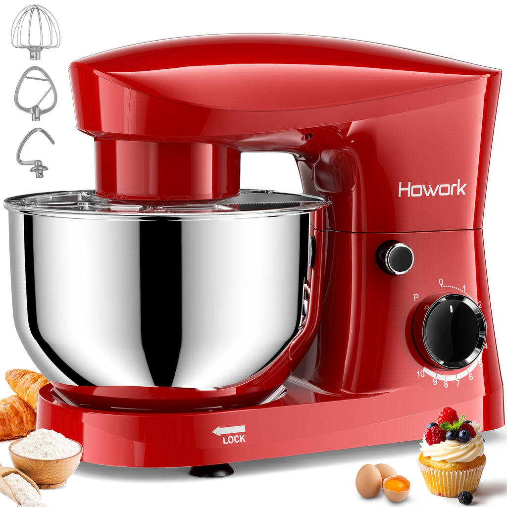 Stand Mixer 5QT 10-Speed Electric Kitchen Mixer with Dough Hook, Flat Beater, Wire Whip & Pouring Shield | Dishwasher-Safe Attachments for Baking & Cooking | Red, Silver or Blue