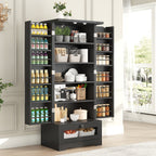 55 Inch Pantry Cabinet Kitchen Storage Cabinet with Adjustable Shelves and Drawer Wooden Buffet Cupboard for Kitchen Living Room Bathroom Dining Room Black White Brown
