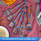 Pakkawood Kitchen Utensils Set, Wooden Cooking Spoons, Spatula & Salad Tongs, Premium Wood Serving Tools for Home Kitchen, Apartment Essentials, Perfect Kitchen Gift for Women