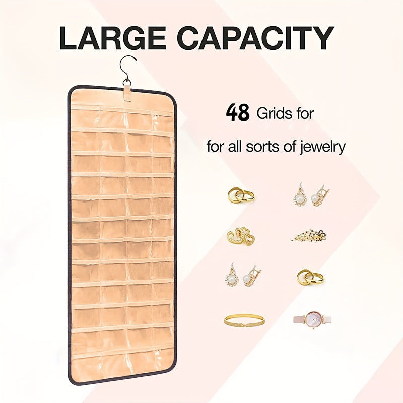 Double-Sided 48-Slot Jewelry Storage Bag Wall Mount – Large Capacity Necklace & Accessories Organizer, Perfect Gift for Women, Jewelry Tower for Small Items & Miscellaneous Storage